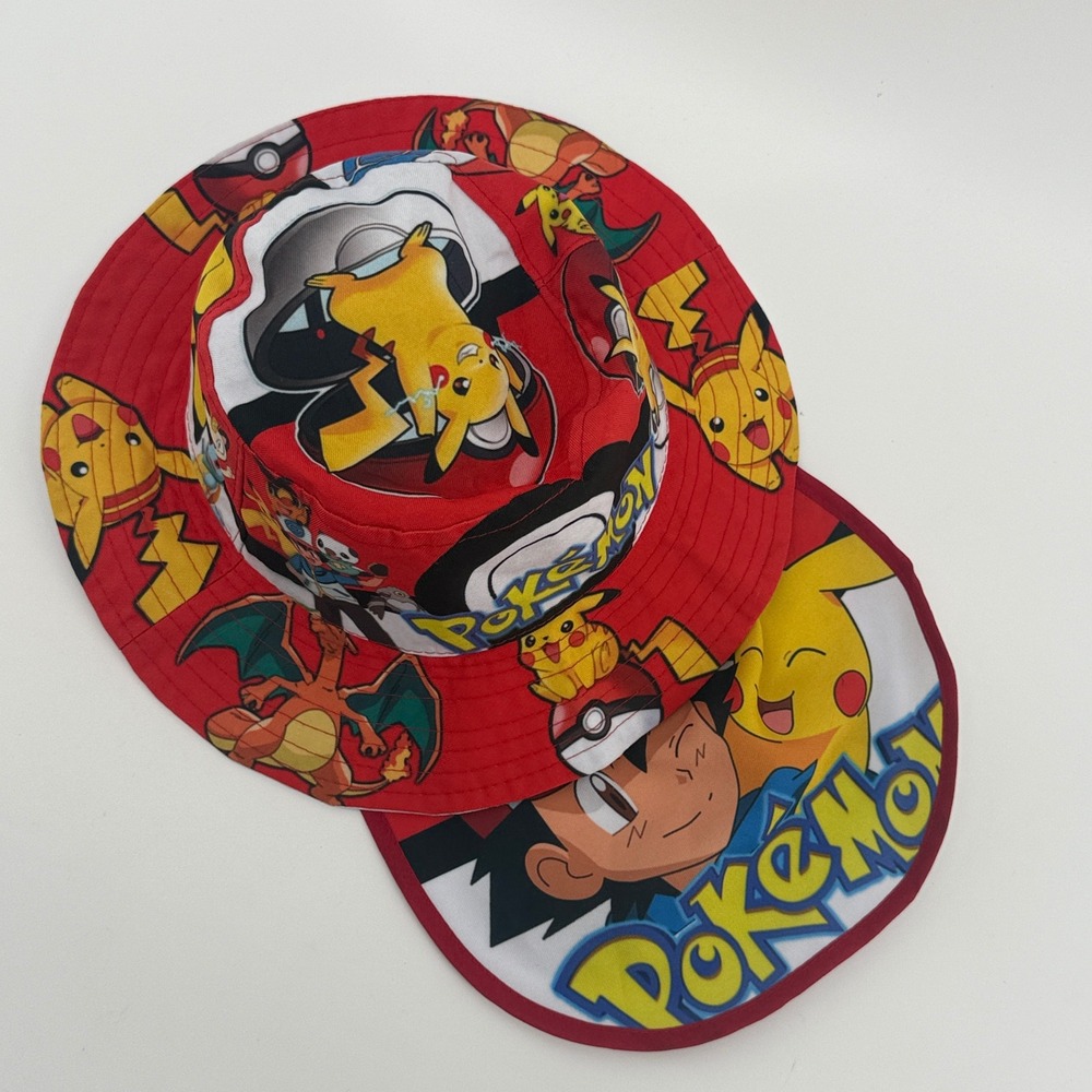 Pokemon Pikachu Ash Ketchum Charizard Red All Over Print Bucket Hat Mens Anime